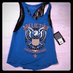Blue Racerback Tank Top Lace Studs Affliction Sz S
